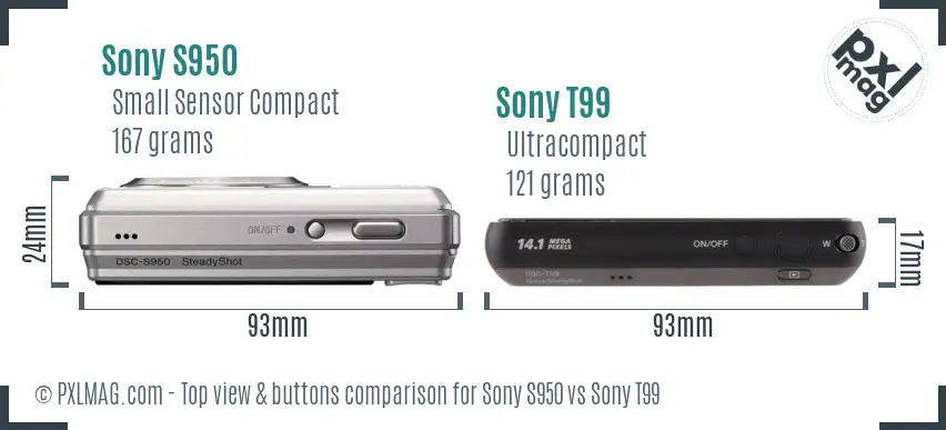 Sony S950 vs Sony T99 top view buttons comparison