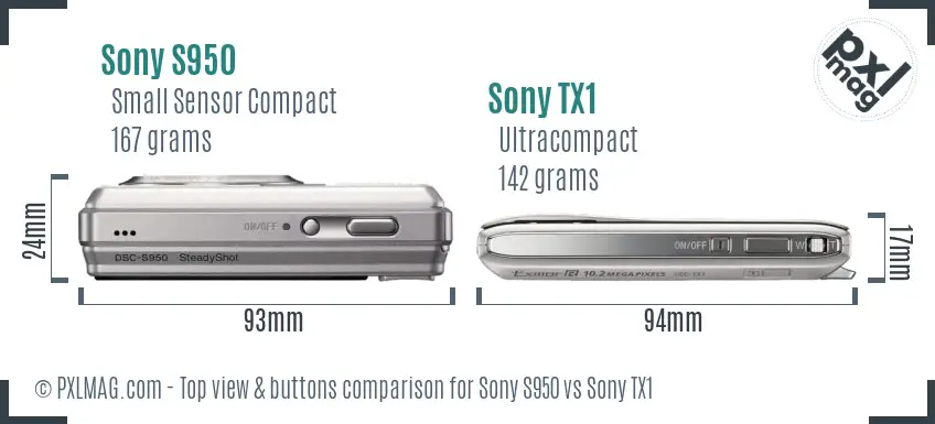 Sony S950 vs Sony TX1 top view buttons comparison