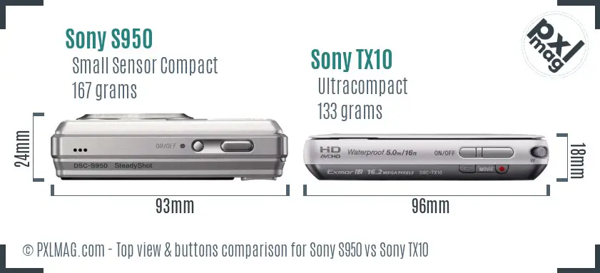 Sony S950 vs Sony TX10 top view buttons comparison