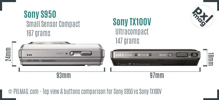 Sony S950 vs Sony TX100V top view buttons comparison