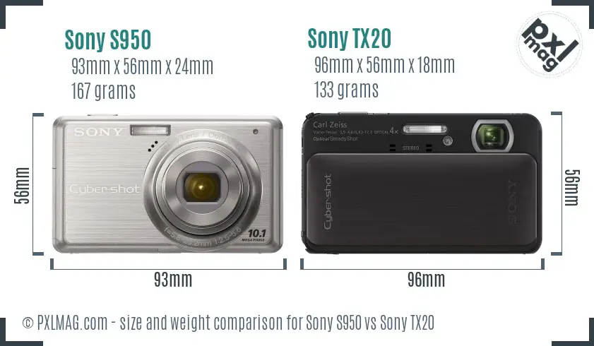 Sony S950 vs Sony TX20 size comparison