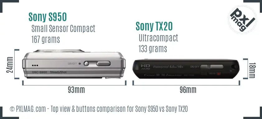 Sony S950 vs Sony TX20 top view buttons comparison