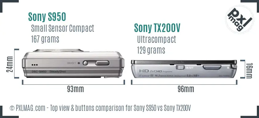 Sony S950 vs Sony TX200V top view buttons comparison