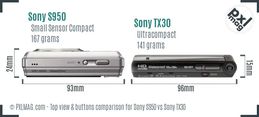 Sony S950 vs Sony TX30 top view buttons comparison