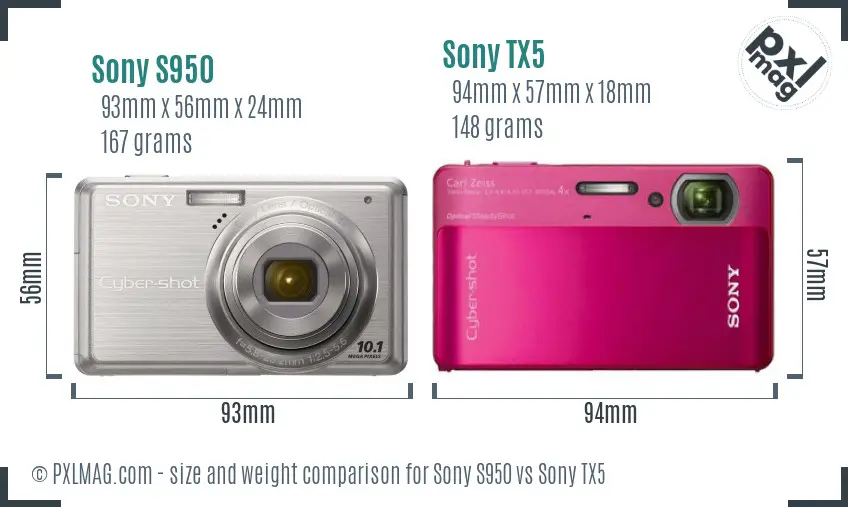 Sony S950 vs Sony TX5 size comparison