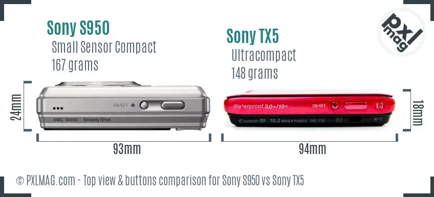 Sony S950 vs Sony TX5 top view buttons comparison