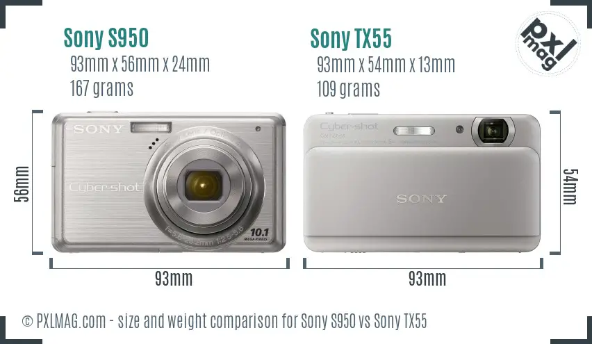 Sony S950 vs Sony TX55 size comparison