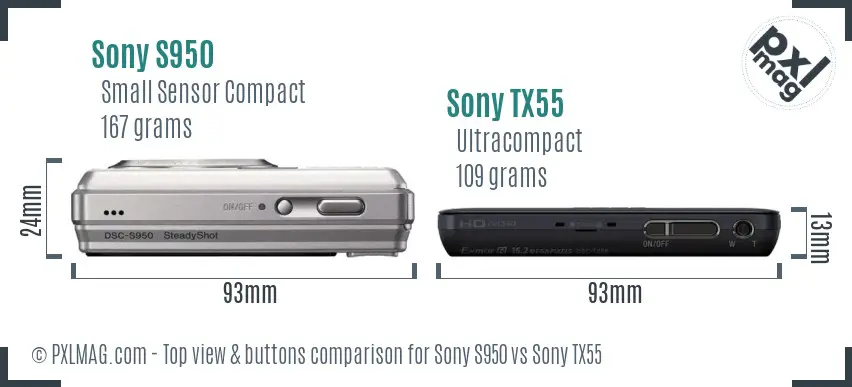 Sony S950 vs Sony TX55 top view buttons comparison