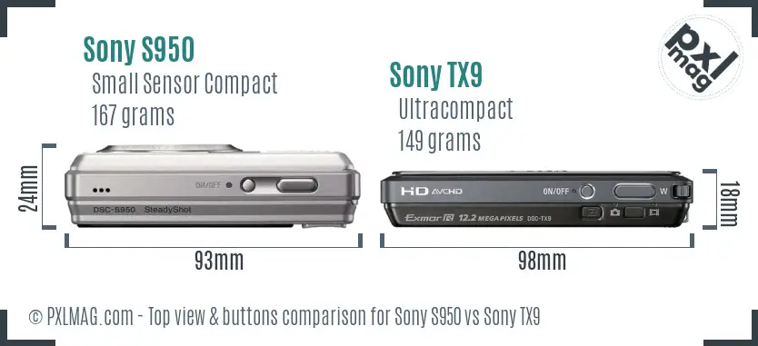 Sony S950 vs Sony TX9 top view buttons comparison