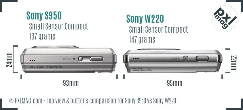 Sony S950 vs Sony W220 top view buttons comparison