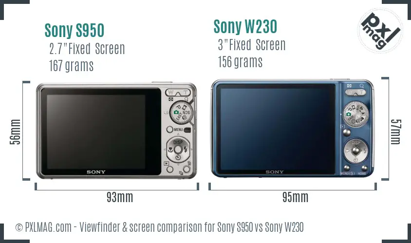 Sony S950 vs Sony W230 Screen and Viewfinder comparison