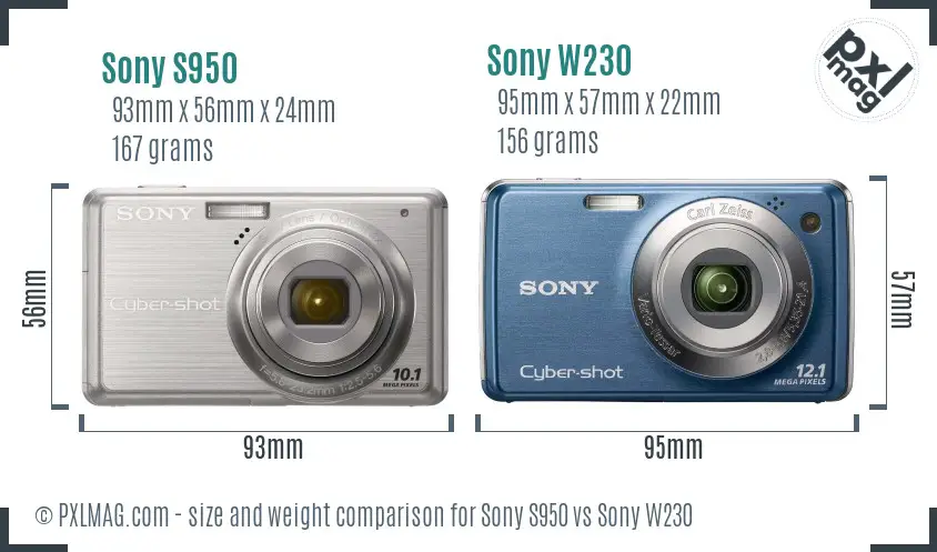 Sony S950 vs Sony W230 size comparison