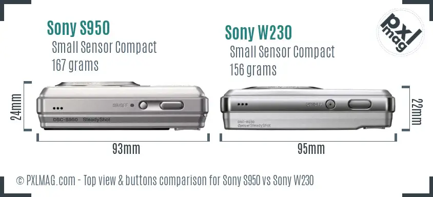 Sony S950 vs Sony W230 top view buttons comparison