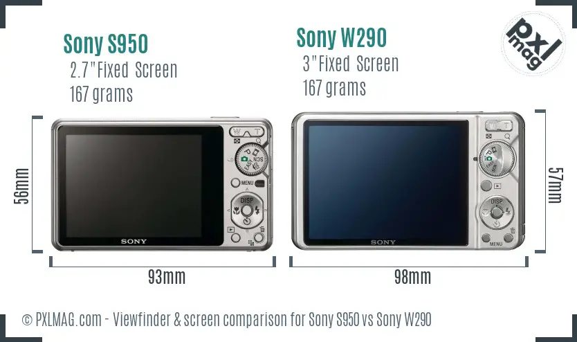 Sony S950 vs Sony W290 Screen and Viewfinder comparison