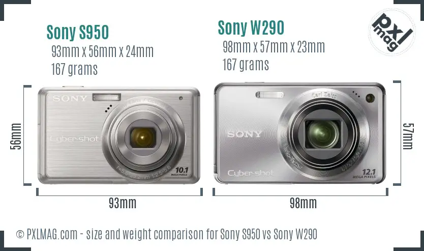 Sony S950 vs Sony W290 size comparison