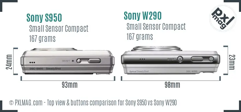 Sony S950 vs Sony W290 top view buttons comparison