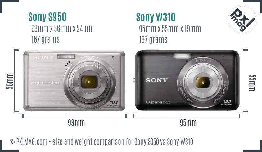 Sony S950 vs Sony W310 size comparison