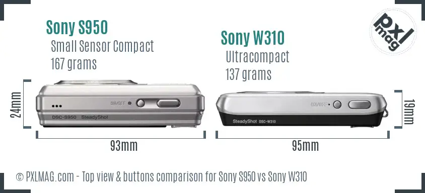Sony S950 vs Sony W310 top view buttons comparison