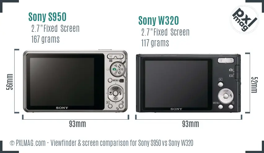 Sony S950 vs Sony W320 Screen and Viewfinder comparison