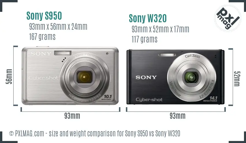 Sony S950 vs Sony W320 size comparison