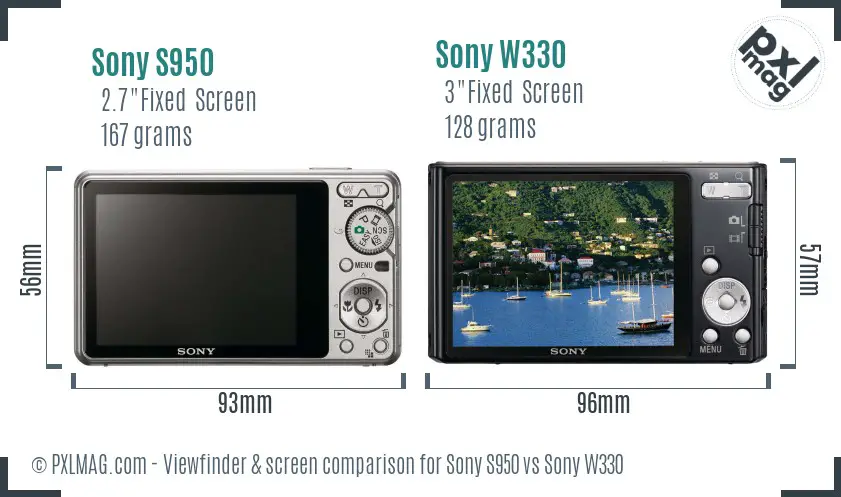 Sony S950 vs Sony W330 Screen and Viewfinder comparison