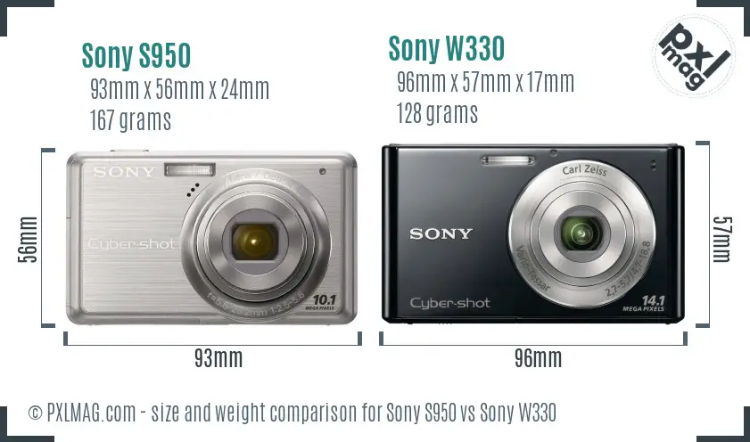 Sony S950 vs Sony W330 size comparison