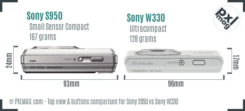 Sony S950 vs Sony W330 top view buttons comparison