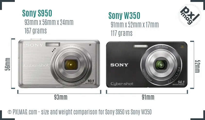 Sony S950 vs Sony W350 size comparison