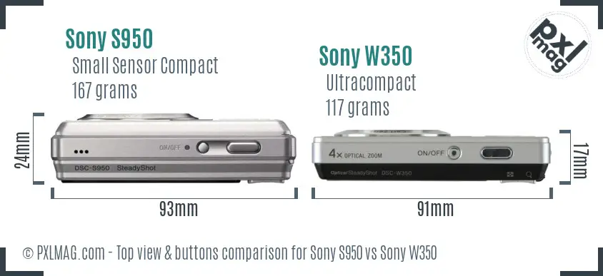 Sony S950 vs Sony W350 top view buttons comparison