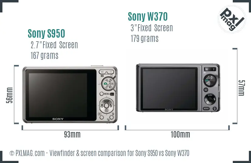 Sony S950 vs Sony W370 Screen and Viewfinder comparison