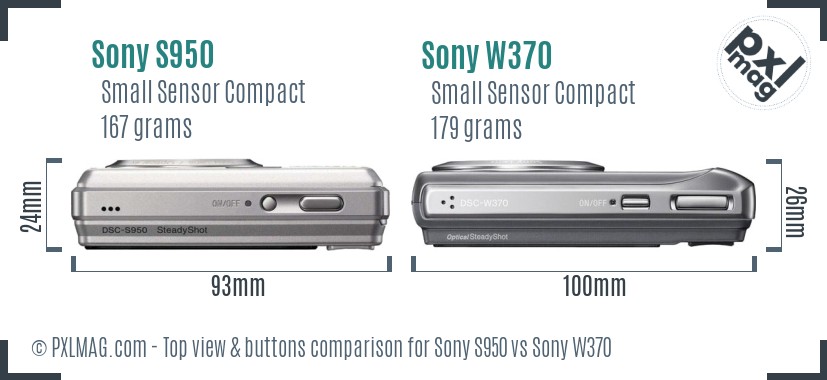 Sony S950 vs Sony W370 top view buttons comparison