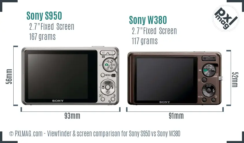 Sony S950 vs Sony W380 Screen and Viewfinder comparison