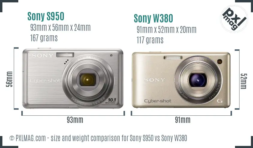 Sony S950 vs Sony W380 size comparison