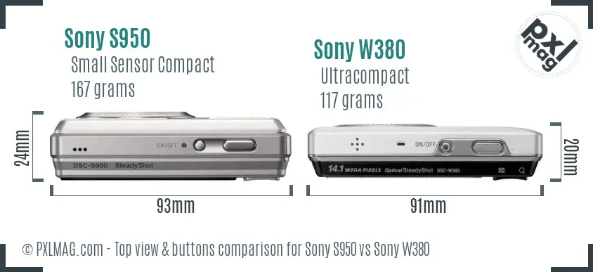 Sony S950 vs Sony W380 top view buttons comparison