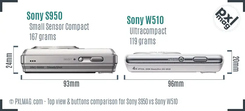 Sony S950 vs Sony W510 top view buttons comparison