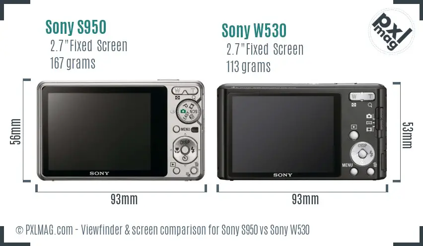 Sony S950 vs Sony W530 Screen and Viewfinder comparison