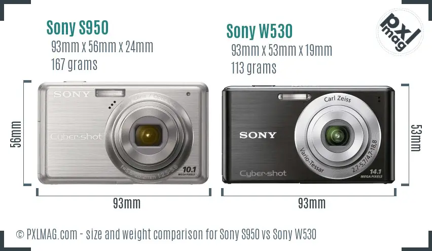 Sony S950 vs Sony W530 size comparison