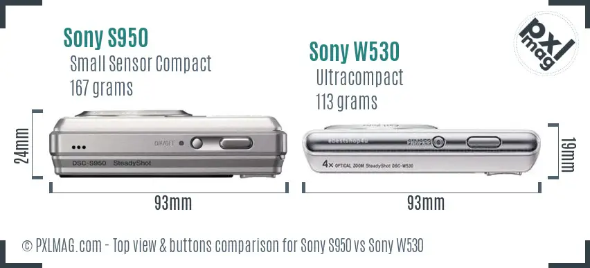 Sony S950 vs Sony W530 top view buttons comparison
