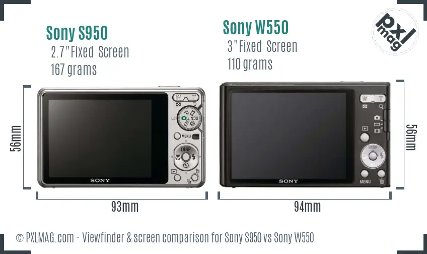 Sony S950 vs Sony W550 Screen and Viewfinder comparison