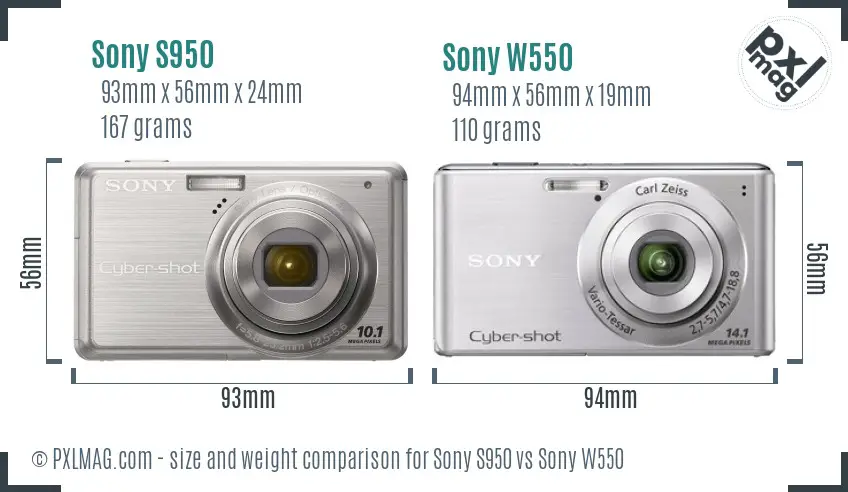 Sony S950 vs Sony W550 size comparison