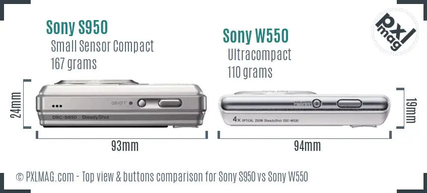 Sony S950 vs Sony W550 top view buttons comparison