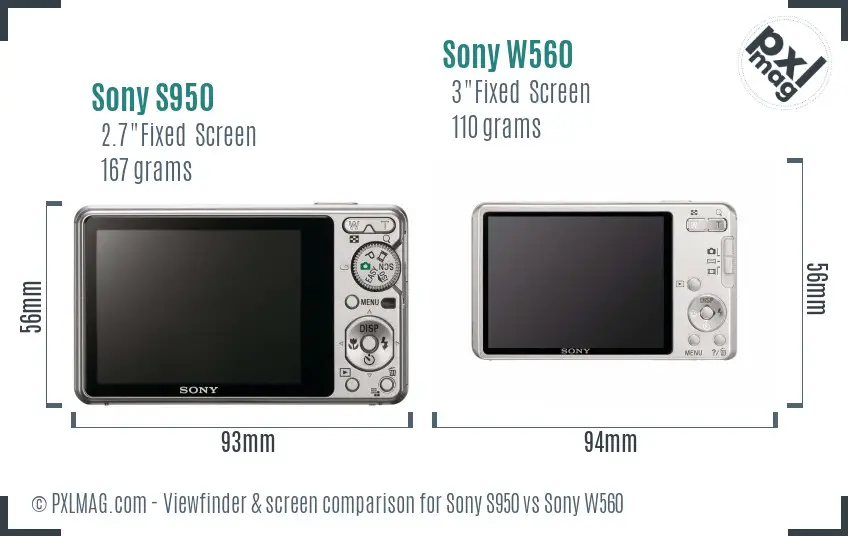 Sony S950 vs Sony W560 Screen and Viewfinder comparison