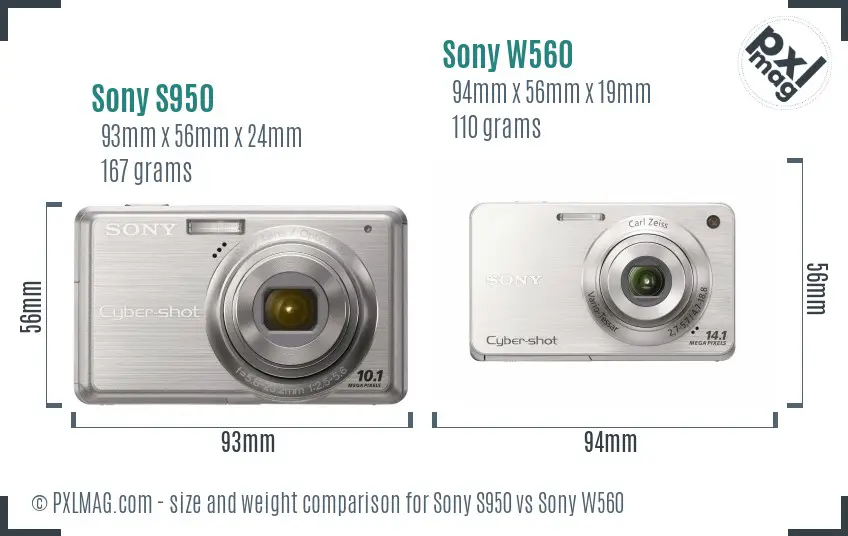 Sony S950 vs Sony W560 size comparison