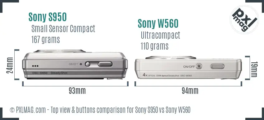 Sony S950 vs Sony W560 top view buttons comparison