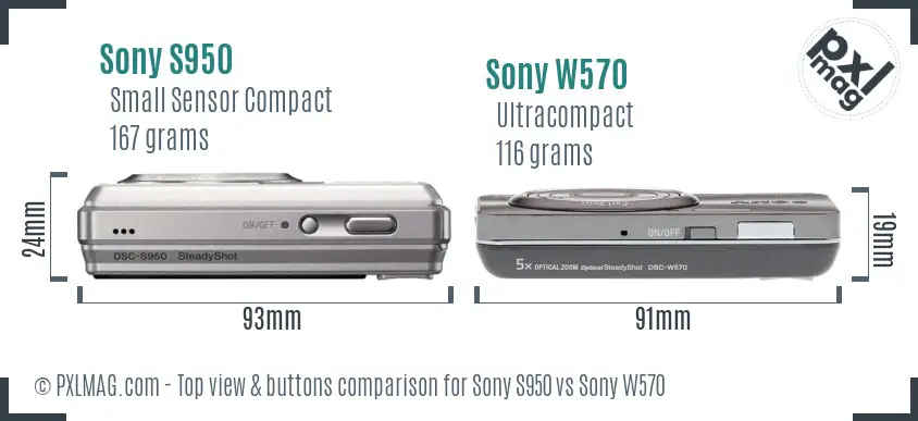 Sony S950 vs Sony W570 top view buttons comparison