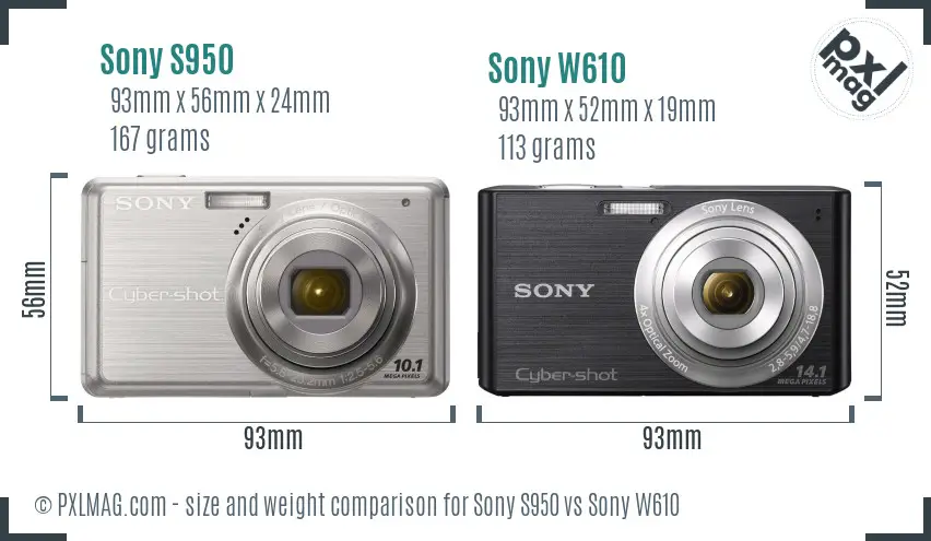 Sony S950 vs Sony W610 size comparison