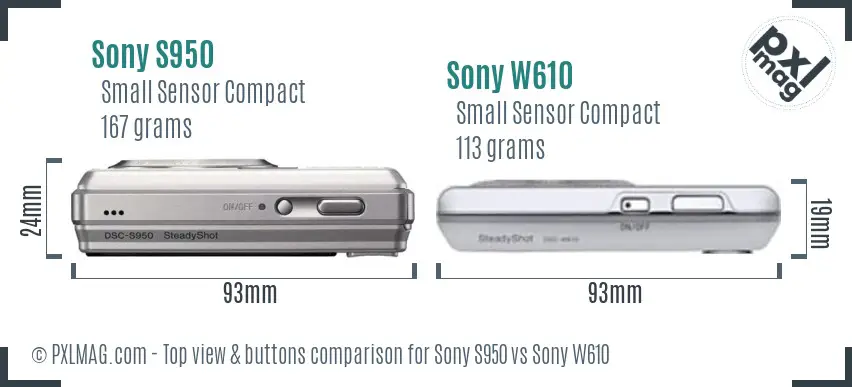 Sony S950 vs Sony W610 top view buttons comparison