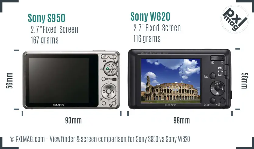 Sony S950 vs Sony W620 Screen and Viewfinder comparison