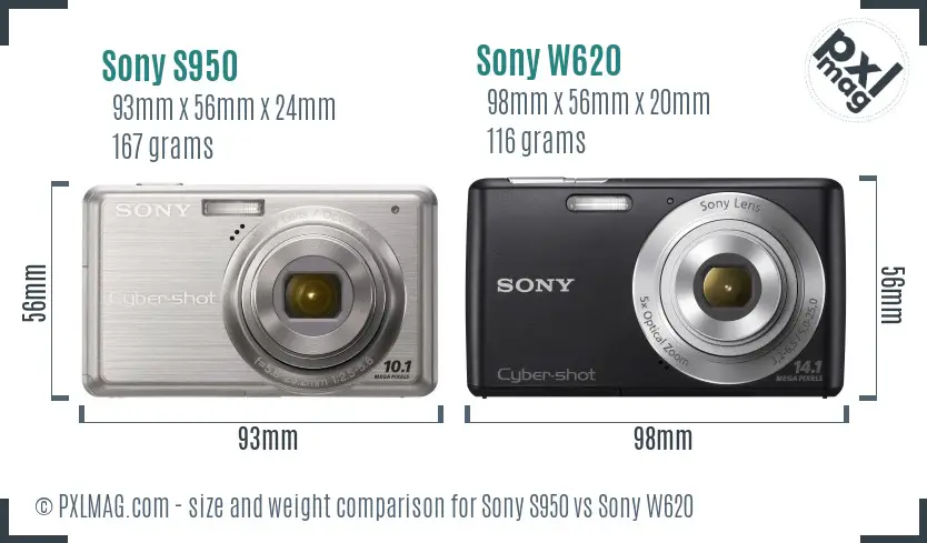 Sony S950 vs Sony W620 size comparison