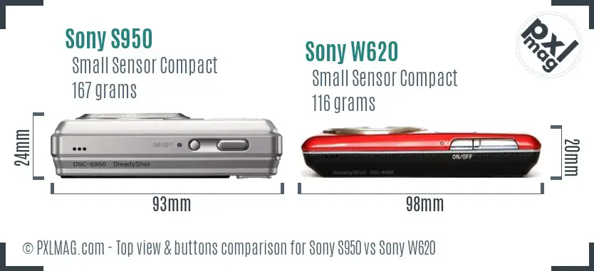 Sony S950 vs Sony W620 top view buttons comparison